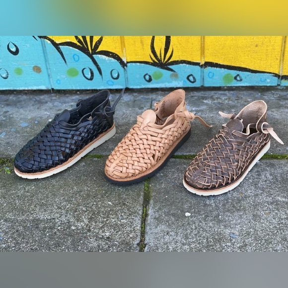 Brand X Huaraches® Handwoven Leather Black Sandal Flat Size 8.5 - Picture 3 of 11